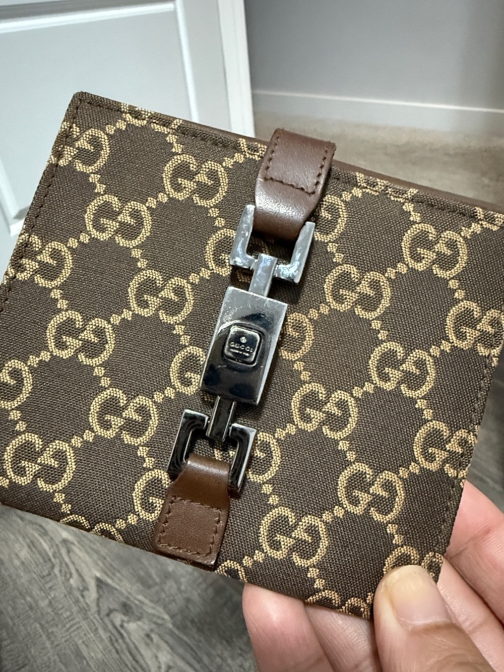 Gucci Brown & Tan Monogram Canvas Wallet clutch like NEW condition. No box